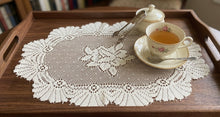 Load image into Gallery viewer, Cream Lace Runner/Tray Cloth 12 x 18 Oval