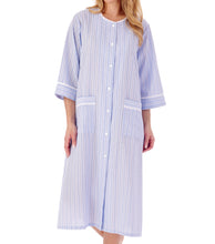Load image into Gallery viewer, Slenderella Ladies Seersucker Stripe Robe with Easy Fasten Poppers (2 Colours)