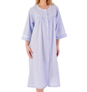 Slenderella Ladies Seersucker Stripe Robe with Poppers & Yoke (2 Colours)