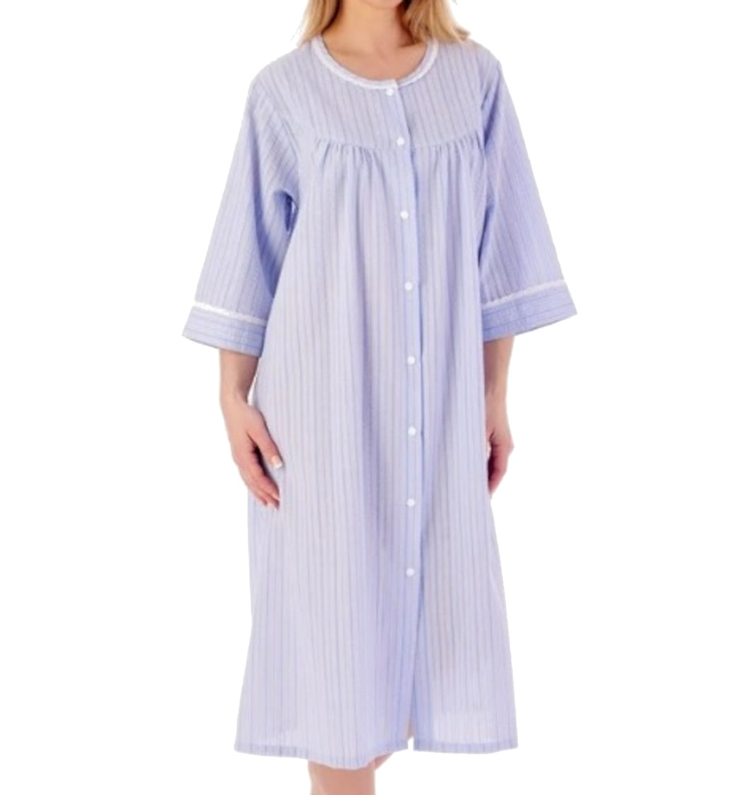 Slenderella Ladies Seersucker Stripe Robe with Poppers & Yoke (2 Colours)