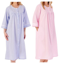 Load image into Gallery viewer, Slenderella Ladies Seersucker Stripe Robe with Poppers &amp; Yoke (2 Colours)