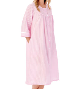 Slenderella Ladies Seersucker Stripe Robe with Poppers & Yoke (2 Colours)