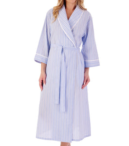 Slenderella Ladies Seersucker Stripe Robe with Easy Fasten Poppers (2 Colours)
