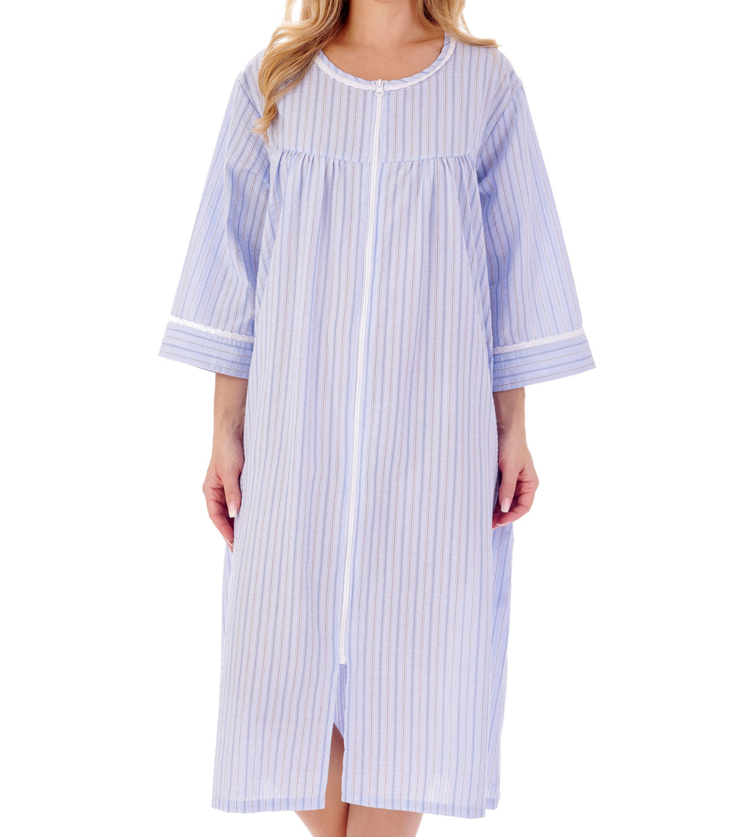 Slenderella Ladies Seersucker Stripe Robe with Zip Front (2 Colours)