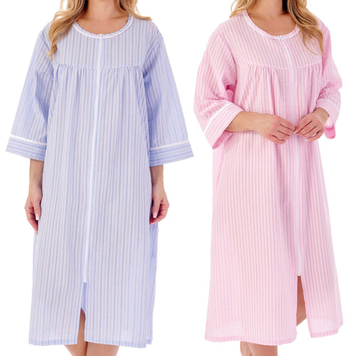 Slenderella Ladies Seersucker Stripe Robe with Zip Front (2 Colours)