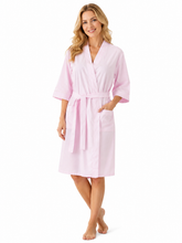 Load image into Gallery viewer, Slenderella Ladies Lightweight 100% Cotton Striped Dressing Gown Pink - Large