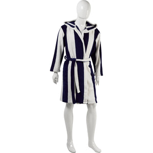 Slenderella Unisex Striped Fleecy Hooded Dressing Gown S-XL (Blue or Coffee)