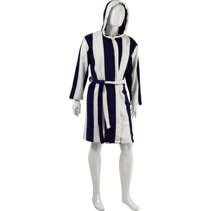 Slenderella Unisex Striped Fleecy Hooded Dressing Gown S-XL (Blue or Coffee)