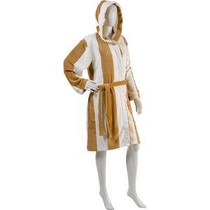 Slenderella Unisex Striped Fleecy Hooded Dressing Gown S-XL (Blue or Coffee)