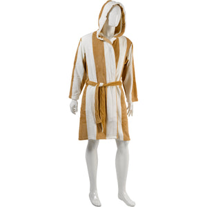 Slenderella Unisex Striped Fleecy Hooded Dressing Gown S-XL (Blue or Coffee)