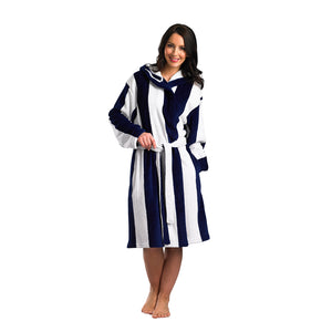 Slenderella Unisex Striped Fleecy Hooded Dressing Gown S-XL (Blue or Coffee)