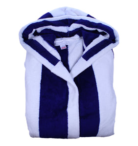 Slenderella Unisex Striped Fleecy Hooded Dressing Gown S-XL (Blue or Coffee)
