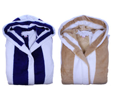 Load image into Gallery viewer, Slenderella Unisex Striped Fleecy Hooded Dressing Gown S-XL (Blue or Coffee)