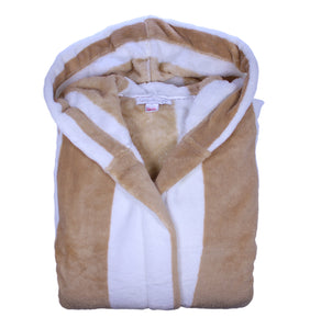 Slenderella Unisex Striped Fleecy Hooded Dressing Gown S-XL (Blue or Coffee)