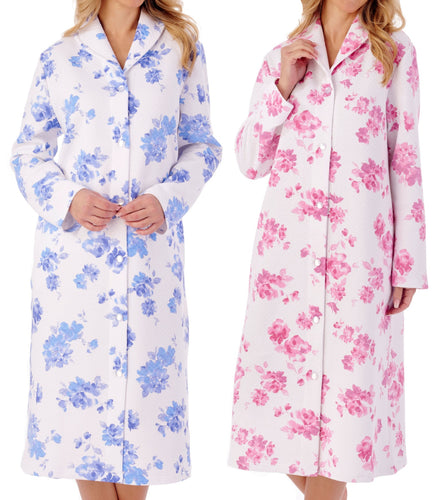 Slenderella Ladies Bold Floral Mock Quilt Button Dressing Gown (2 Colours)