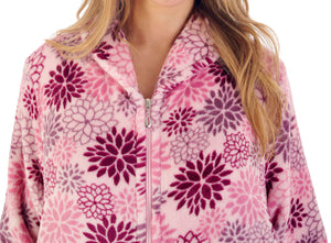 Slenderella Ladies Bold Floral Fleece Zip Up Dressing Gown (2 Colours)