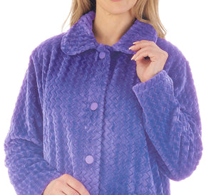 Slenderella Ladies Zig Zag Fleece Button Up Dressing Gown (6 Colours)