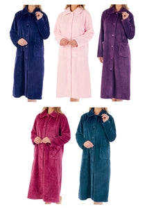 Slenderella Ladies Zig Zag Fleece Button Up Dressing Gown (6 Colours)