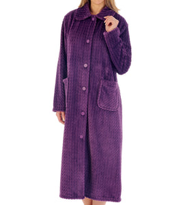 Slenderella Ladies Zig Zag Fleece Button Up Dressing Gown (6 Colours)