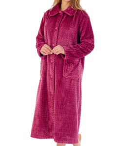 Slenderella Ladies Zig Zag Fleece Button Up Dressing Gown (6 Colours)