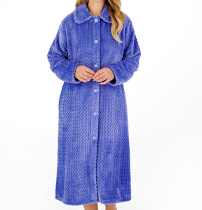 Slenderella Ladies Zig Zag Fleece Button Up Dressing Gown (6 Colours)