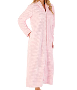 Slenderella Ladies Long Zig Zag Fleece Zip Up Dressing Gown (6 Colours)