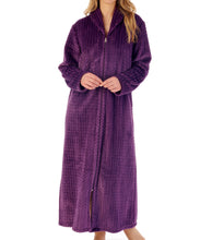 Load image into Gallery viewer, Slenderella Ladies Long Zig Zag Fleece Zip Up Dressing Gown (6 Colours)