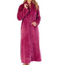 Load image into Gallery viewer, Slenderella Ladies Long Zig Zag Fleece Zip Up Dressing Gown (6 Colours)