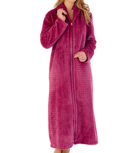 Slenderella Ladies Long Zig Zag Fleece Zip Up Dressing Gown (6 Colours)