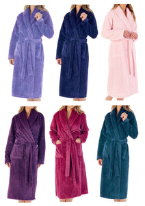 Slenderella Ladies Zig Zag Fleece Shawl Collar Wrap Dressing Gown (6 Colours)