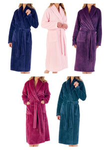 Slenderella Ladies Zig Zag Fleece Shawl Collar Wrap Dressing Gown (6 Colours)