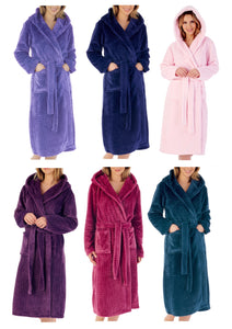 Slenderella Ladies Zig Zag Fleece Hooded Dressing Gown (6 Colours)