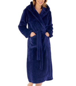 Slenderella Ladies Zig Zag Fleece Hooded Dressing Gown (6 Colours)