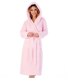 Slenderella Ladies Zig Zag Fleece Hooded Dressing Gown (6 Colours)