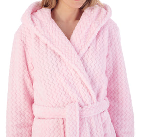 Slenderella Ladies Zig Zag Fleece Hooded Dressing Gown (6 Colours)