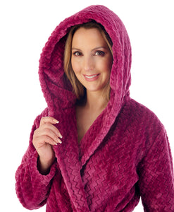 Slenderella Ladies Zig Zag Fleece Hooded Dressing Gown (6 Colours)