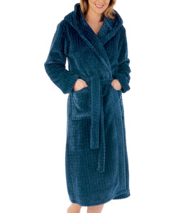 Slenderella Ladies Zig Zag Fleece Hooded Dressing Gown (6 Colours)