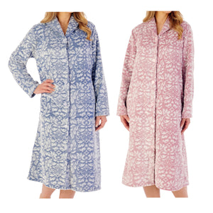 Slenderella Ladies Damask Fleece Button Up Dressing Gown (2 Colours)