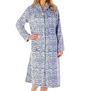 Slenderella Ladies Damask Fleece Button Up Dressing Gown (2 Colours)