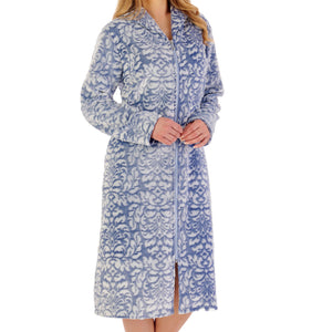 Slenderella Ladies Damask Fleece Zip Up Dressing Gown (2 Colours)