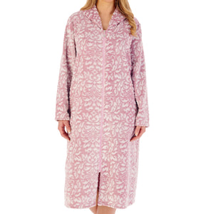 Slenderella Ladies Damask Fleece Zip Up Dressing Gown (2 Colours)