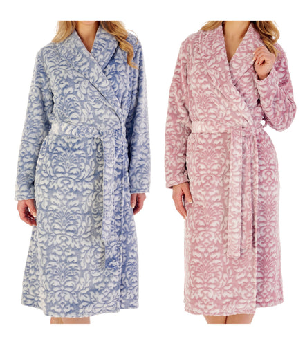 Slenderella Ladies Damask Fleece Wrap Dressing Gown (2 Colours)