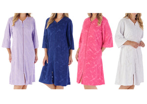 Slenderella Jacquard Floral Zip Up Towelling Dressing Gown (4 Colours)