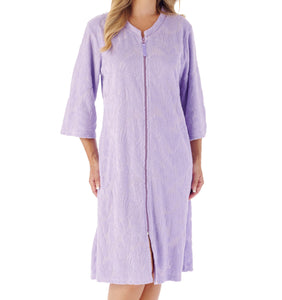 Slenderella Jacquard Floral Zip Up Towelling Dressing Gown (4 Colours)