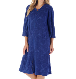 Slenderella Jacquard Floral Zip Up Towelling Dressing Gown (4 Colours)