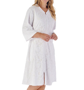 Slenderella Jacquard Floral Zip Up Towelling Dressing Gown (4 Colours)