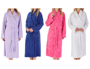 Slenderella Jacquard Floral Shawl Collar Towelling Dressing Gown (4 Colours)