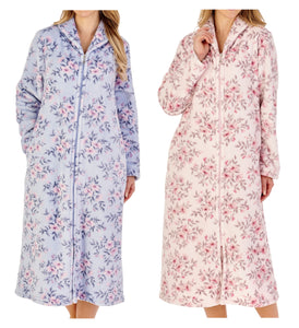 Slenderella Ladies Floral Flannel Fleece Zip Up Dressing Gown