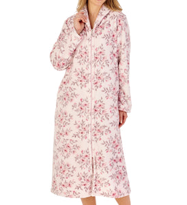 Slenderella Ladies Floral Flannel Fleece Zip Up Dressing Gown