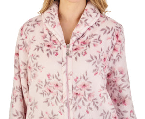 Slenderella Ladies Floral Flannel Fleece Zip Up Dressing Gown